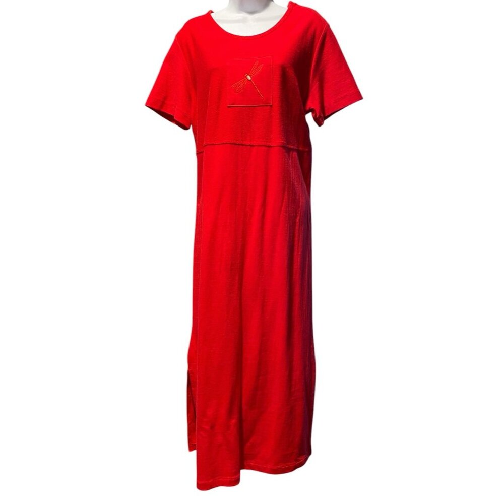 Original Ty Wear Womens Maxi Dress Size M Red Cotton Dragonfly Tshirt Dress‎